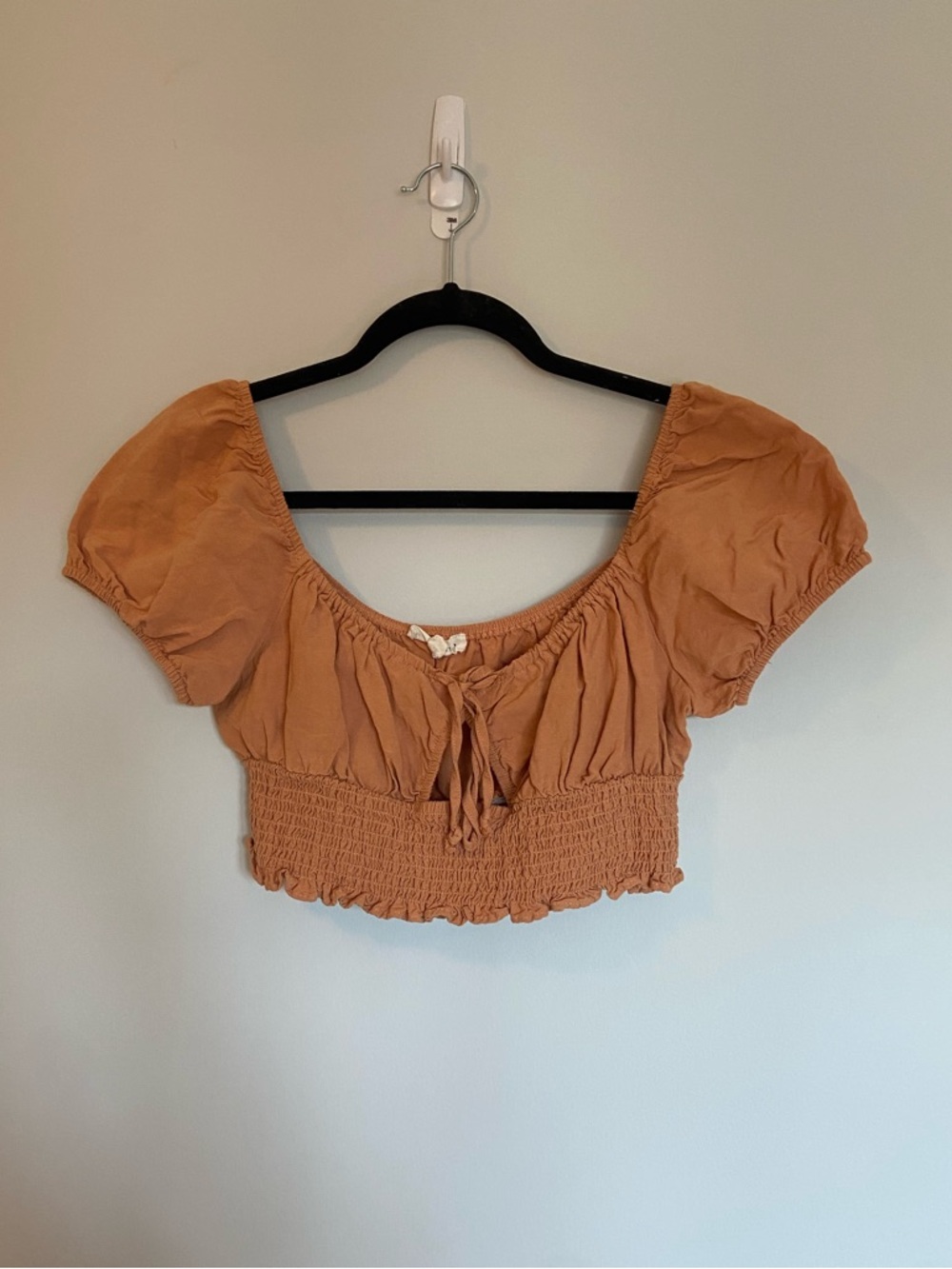 La Hearts Women’s Rust Crop Top Stretchy Puff Sleeves Boho Summer Cottage